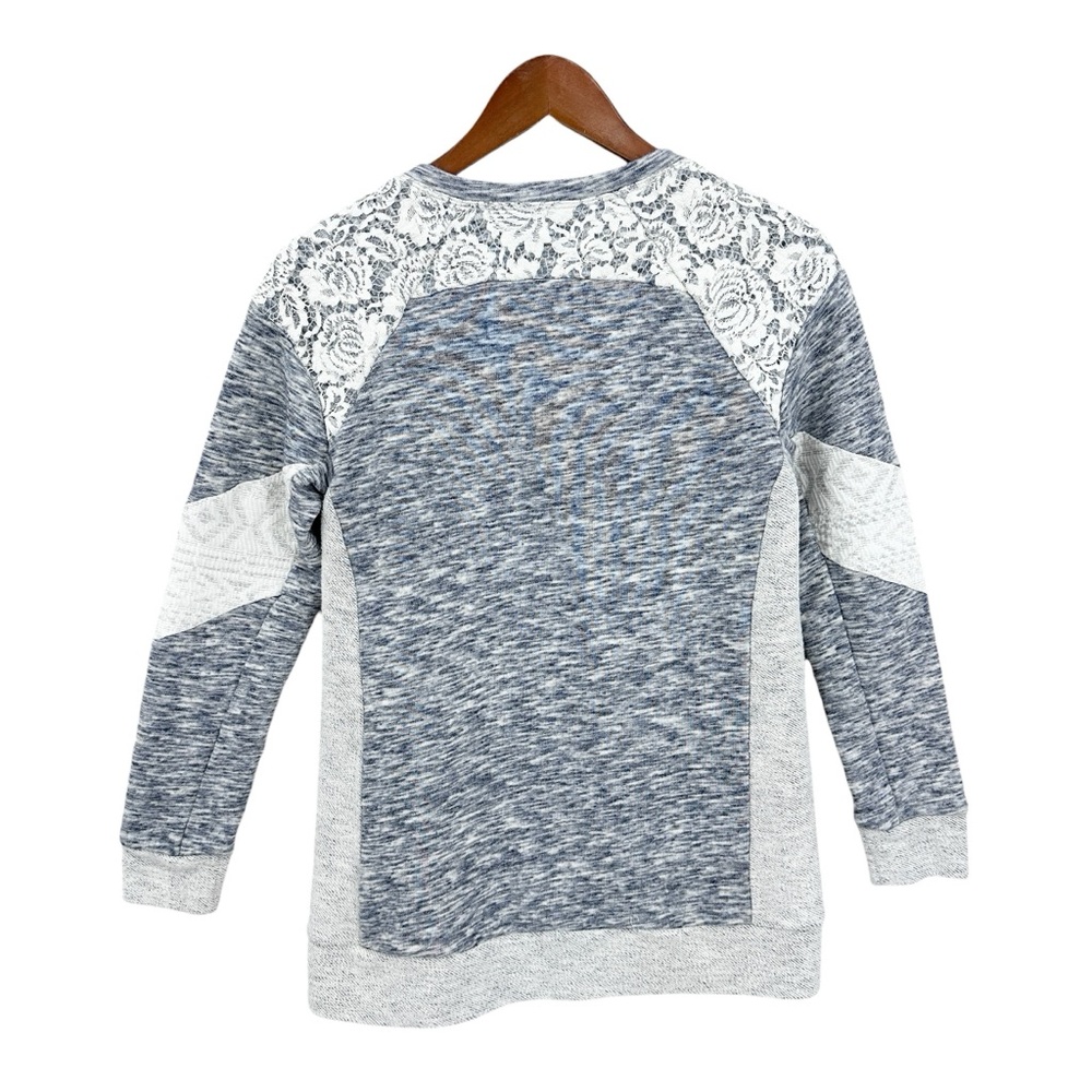 REBECCA TAYLOR Lace Insert Sweatshirt Gray White Silver - Picture 2 of 7